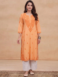Rumah Wanita Chikankari Motif Etnik Sulam Benang Kerja Kurta