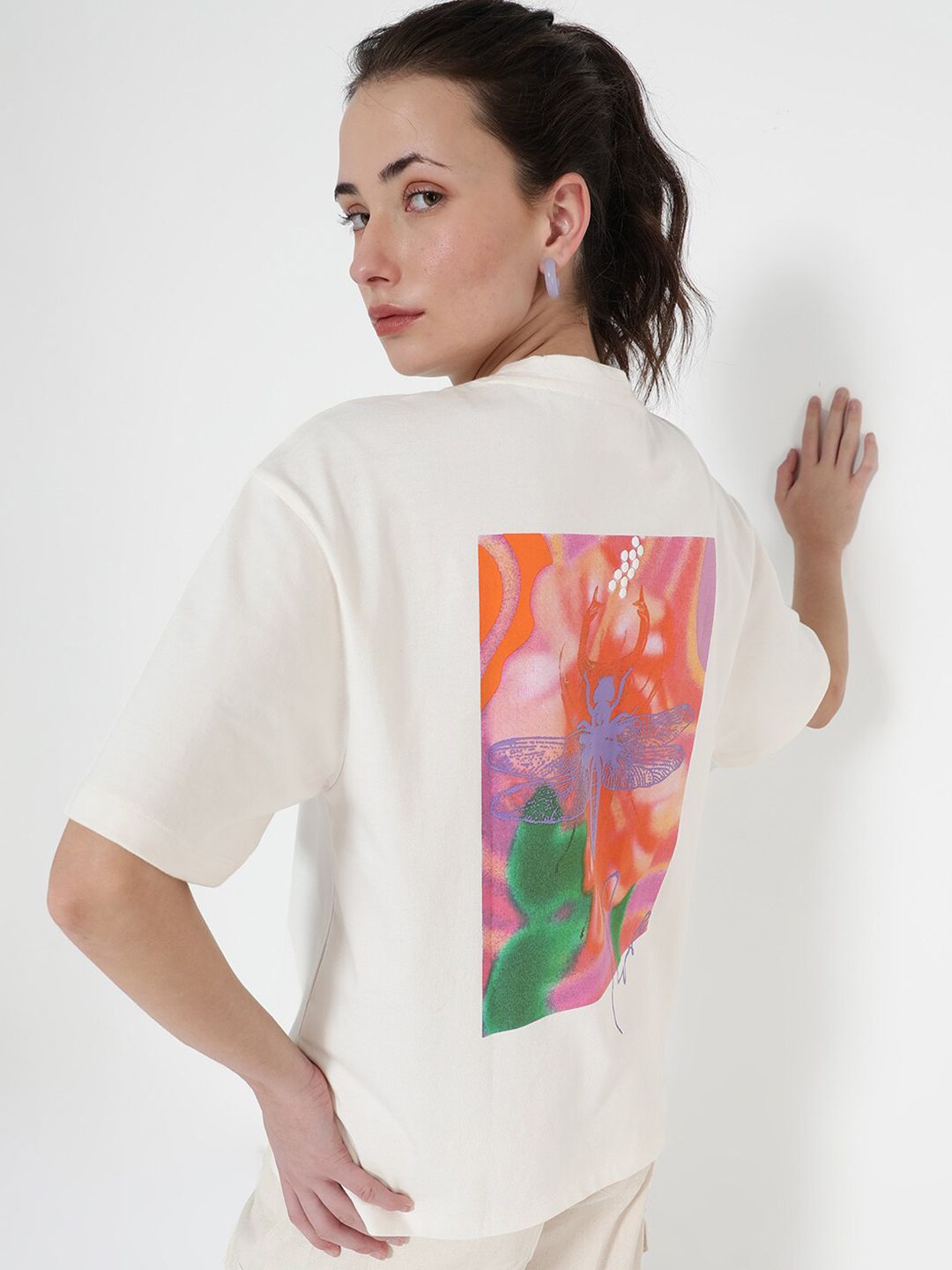 Rareism Enrique Round Neck Drop-Shoulder Sleeves Cotton Santai T-Shirt Fit