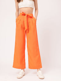 Femme Chic Ribbon Tie-Up Pleated High-Rise Trousers