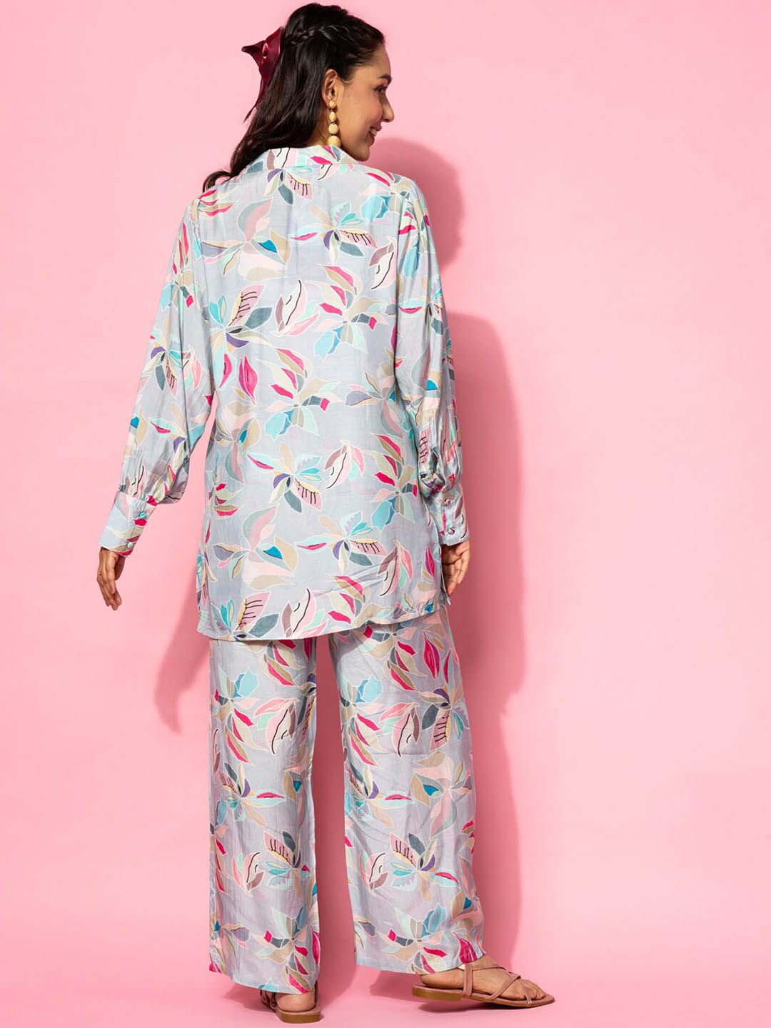 Libas Floral Printed Longline A-Line Shirt & Palazzo Set