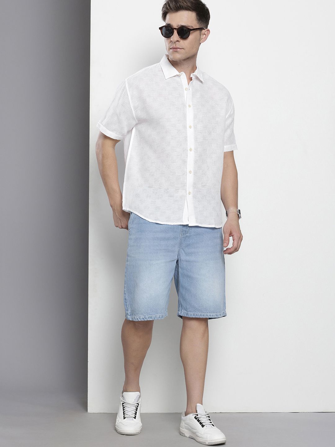 The Indian Garage Co Self-Design Drop-Shoulder Sleeves Relaxed Fit Semi Sheer Casual Shirt