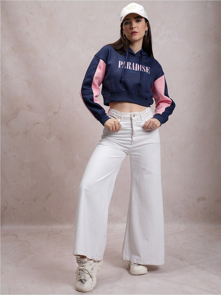 Tokyo Talkies Navy Blue Typography Printed Hooded Pullover