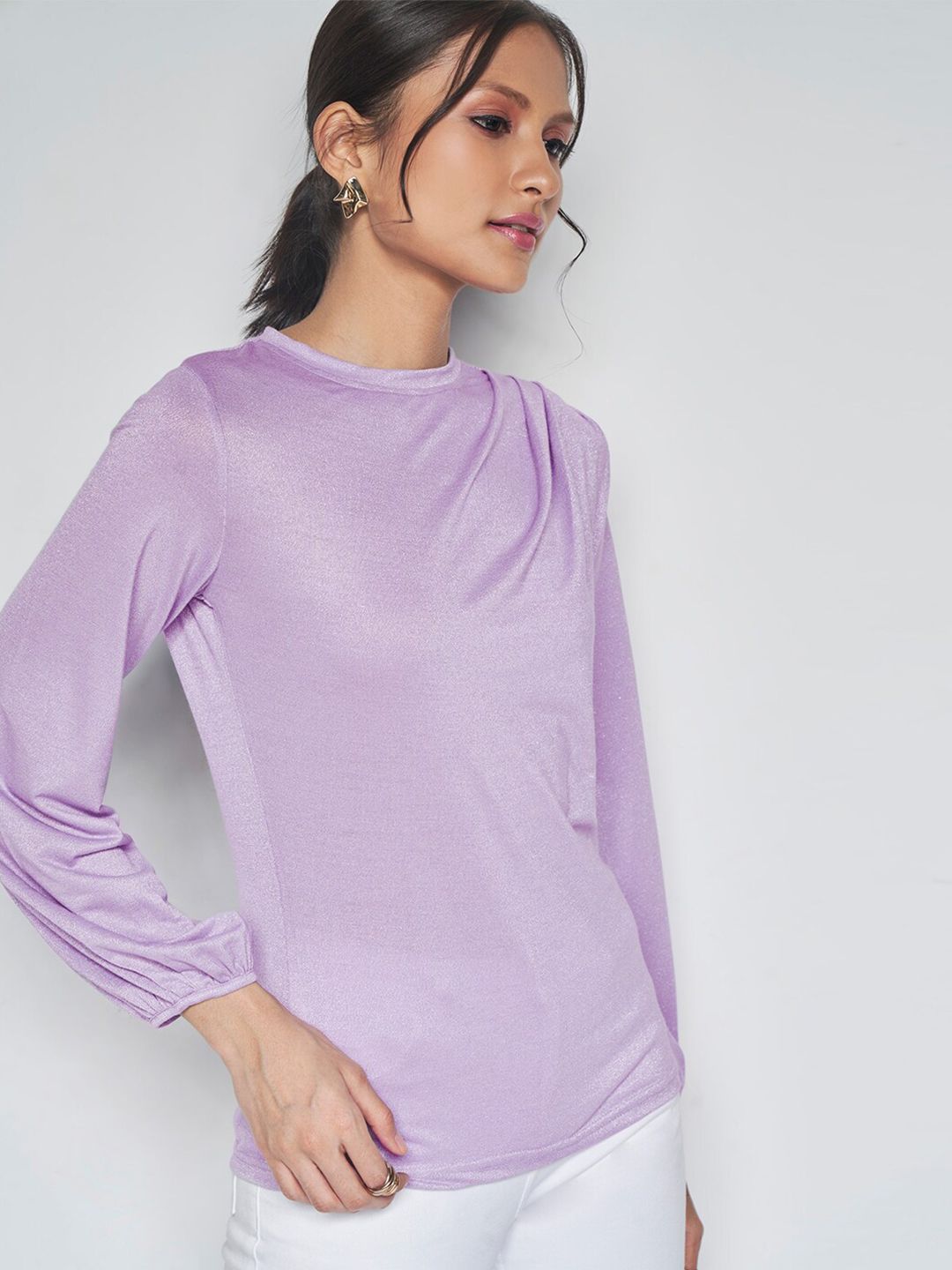 AND Boat Neck Cuffed Sleeves Top