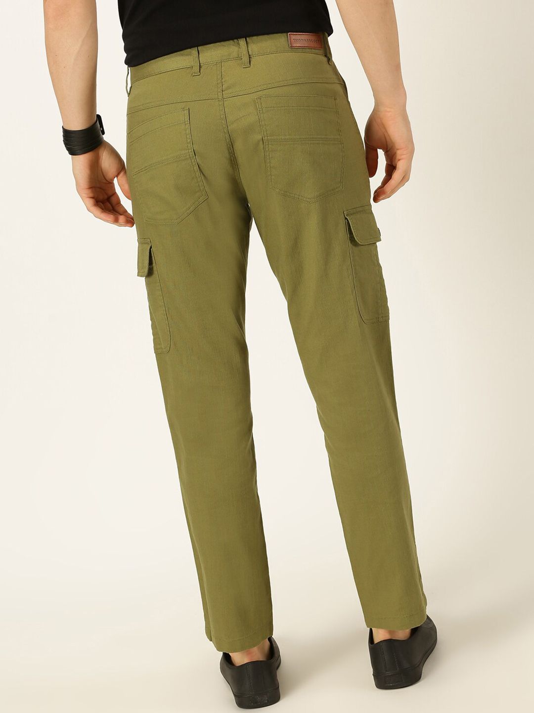 Thomas Scott Men Smart Slim Fit Linen Cotton Cargos Trousers
