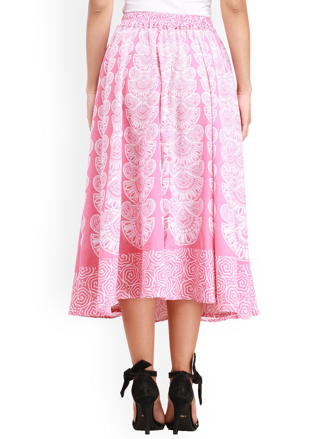 Exotic India Pure Cotton Block Printed Patterns Mauveglow Midi-Skirt