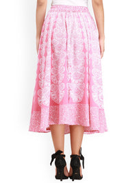 Exotic India Pure Cotton Block Printed Patterns Mauveglow Midi-Skirt