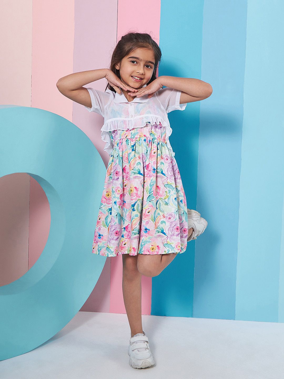 pspeaches Girls Floral Print Shoulder Strap Georgette Fit & Flare Dress