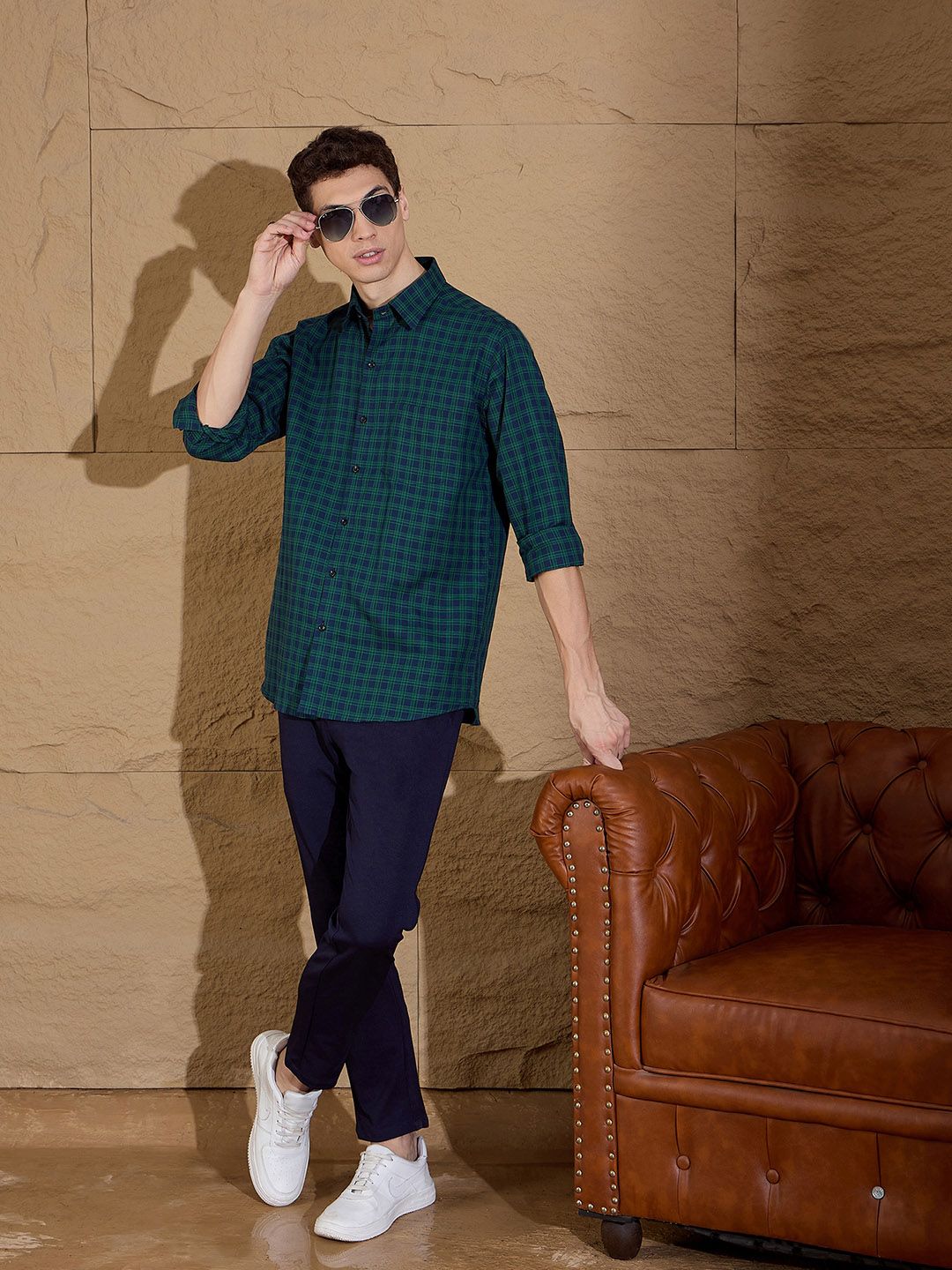 DENNISON Men's Tartan Checks Cotton Casual Shirt