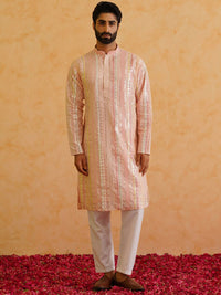 SOJANYA LUXE Berjalur Sulam Kolar Mandarin Berlabuci Kurta Lurus
