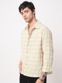 VASTRADO Classic Oversized Checked Seersucker Weave Cotton Casual Shirt