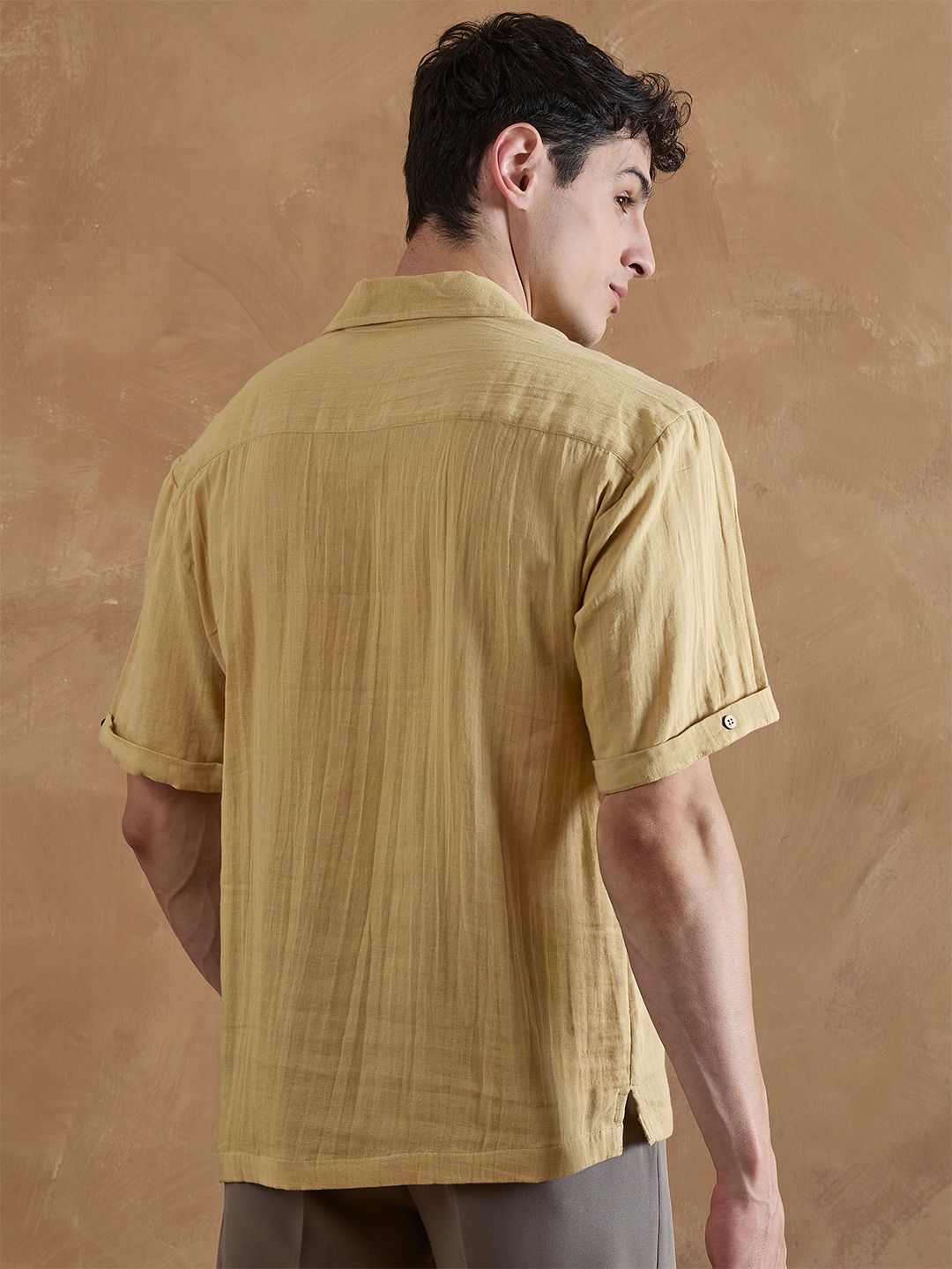 DENNISON Men Oversized Fit Solid Cuban Collar Casual Shirt