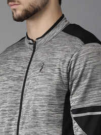 Campus Sutra Men Grey Colourblocked Windcheater Outdoor Sporty Jacket
