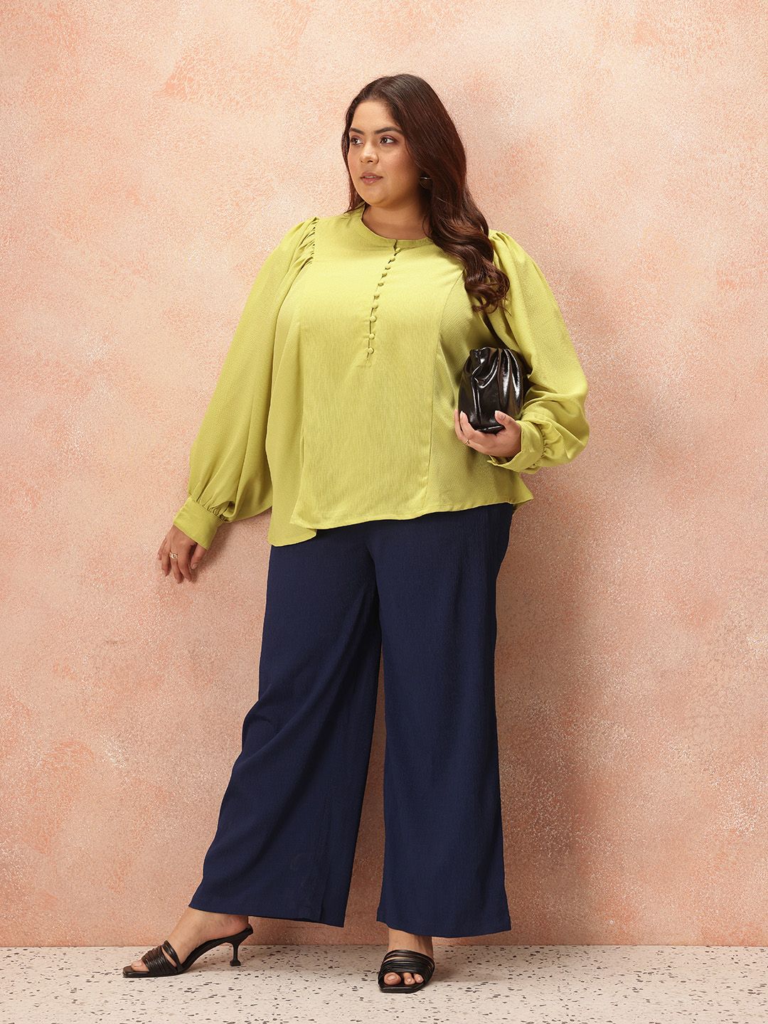 all about you Plus Size Puff Sleeve Shirt Style Longline Top