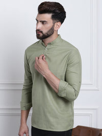 SOJANYA Men Green Solid Straight Kurta
