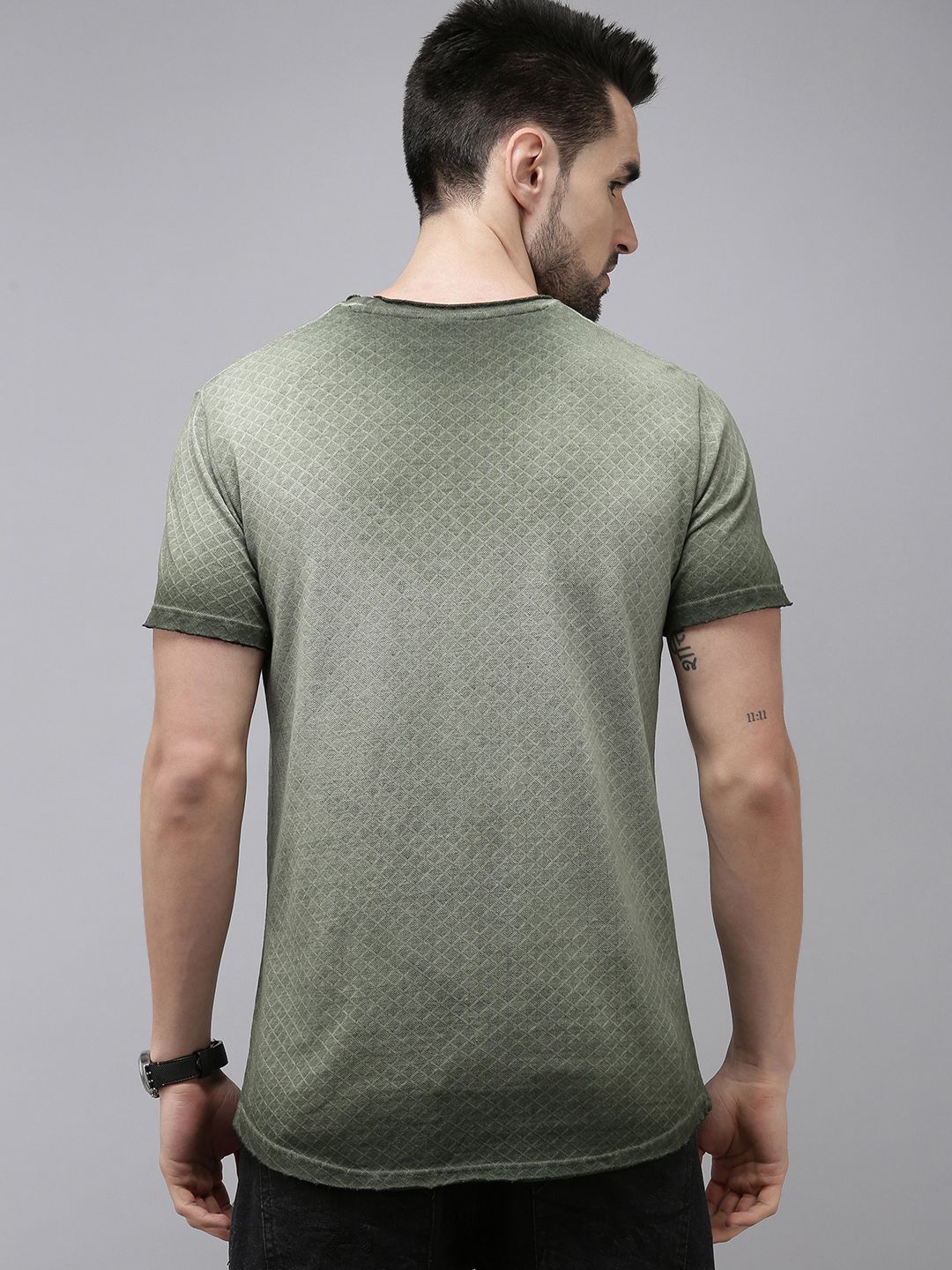 THE BEAR HOUSE Men Olive Green Pure Cotton T-shirt