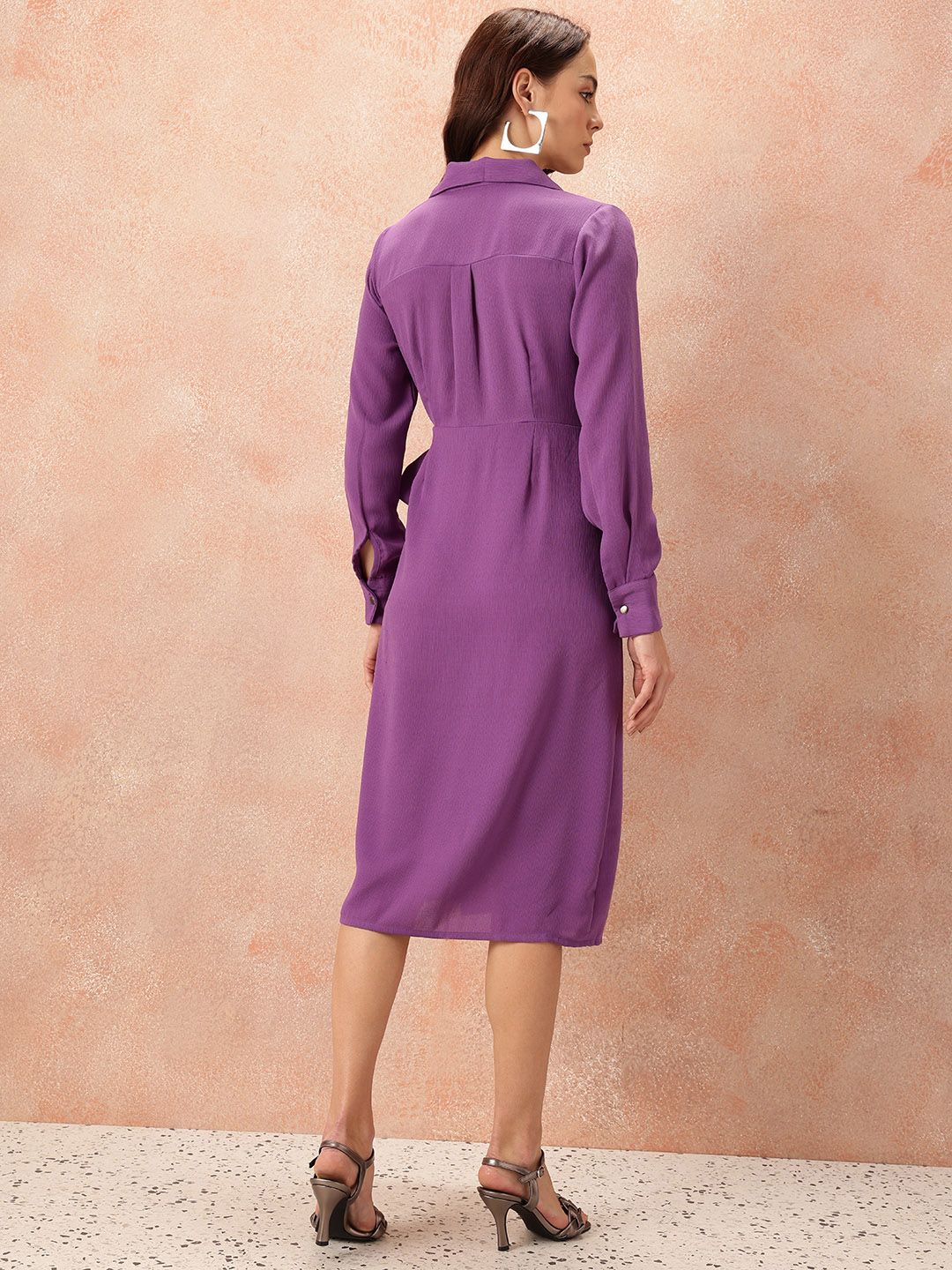 all about you Shirt Collar Cuffed Sleeves Wrap Dress