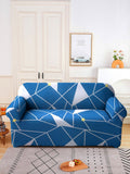 Cortina Navy Blue &amp; White Geometric Printed Sarung Sofa Dua Tempat Duduk