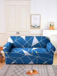 Cortina Navy Blue &amp; White Geometric Printed Sarung Sofa Dua Tempat Duduk