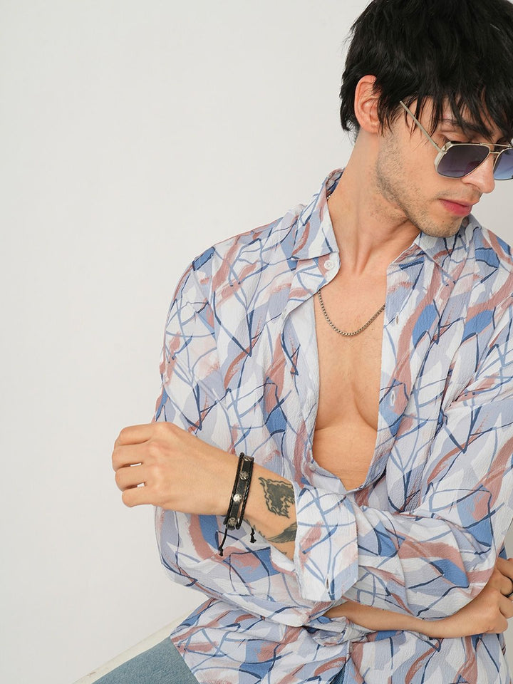 VASTRADO Men Classic Cutaway Collar Abstract Printed Slim Fit Casual Shirt