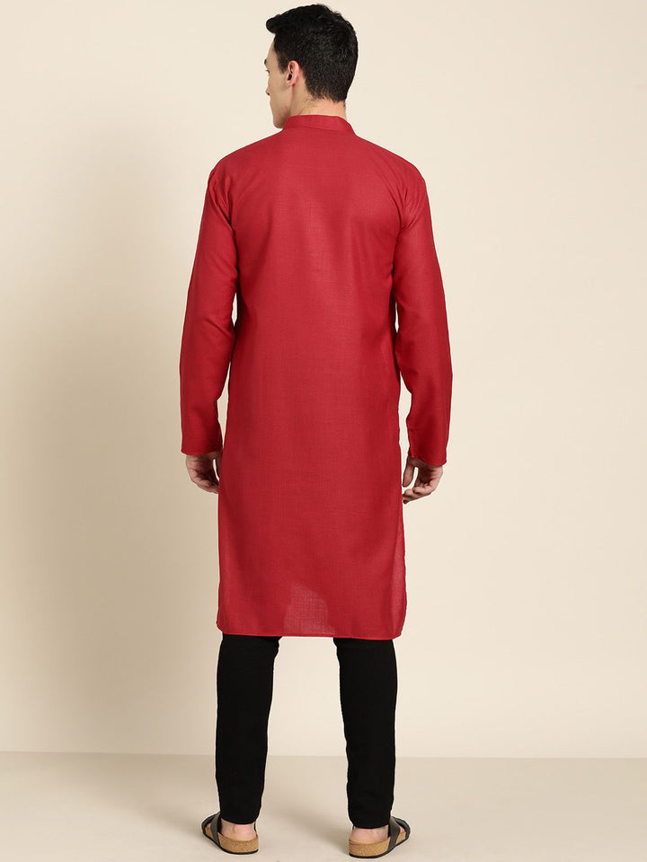 SOJANYA Men Maroon Solid Straight Kurta