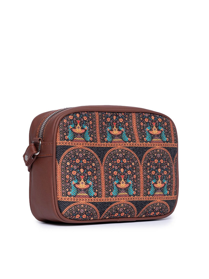 ZOUK Brown Peacock Structured Sling Bag