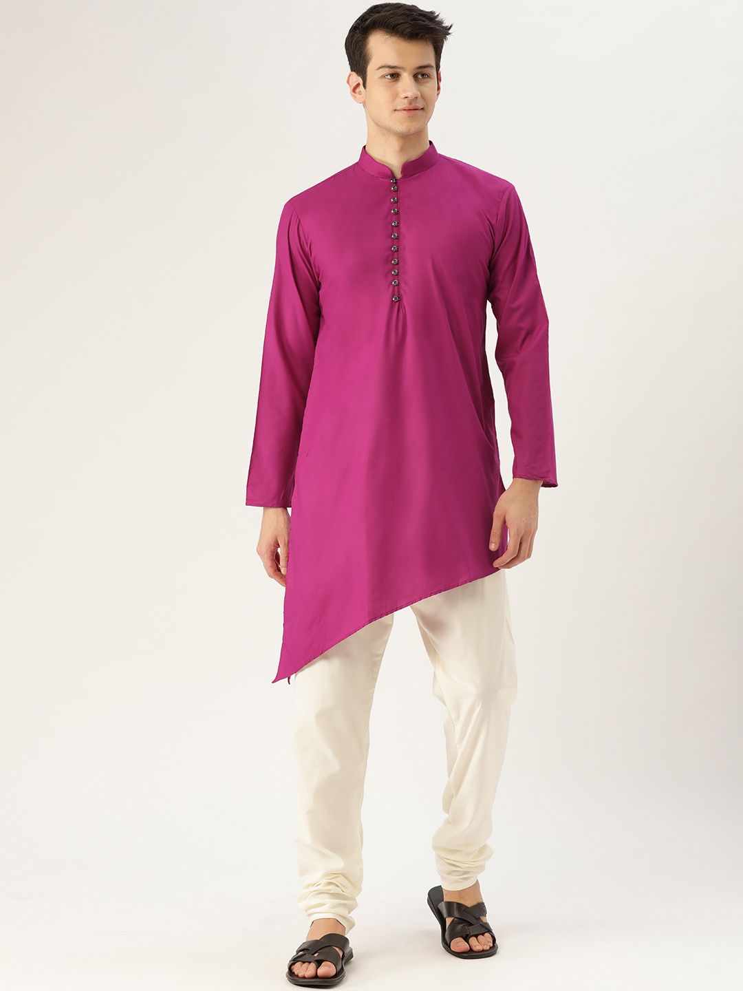 SOJANYA Lelaki Pink Solid Asymmetric Straight Kurta