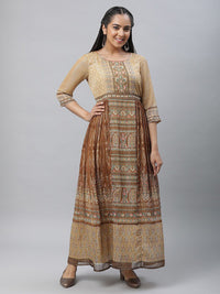 AURELIA Ethnic Motifs Printed Gathered Detail Georgette Maxi Dress