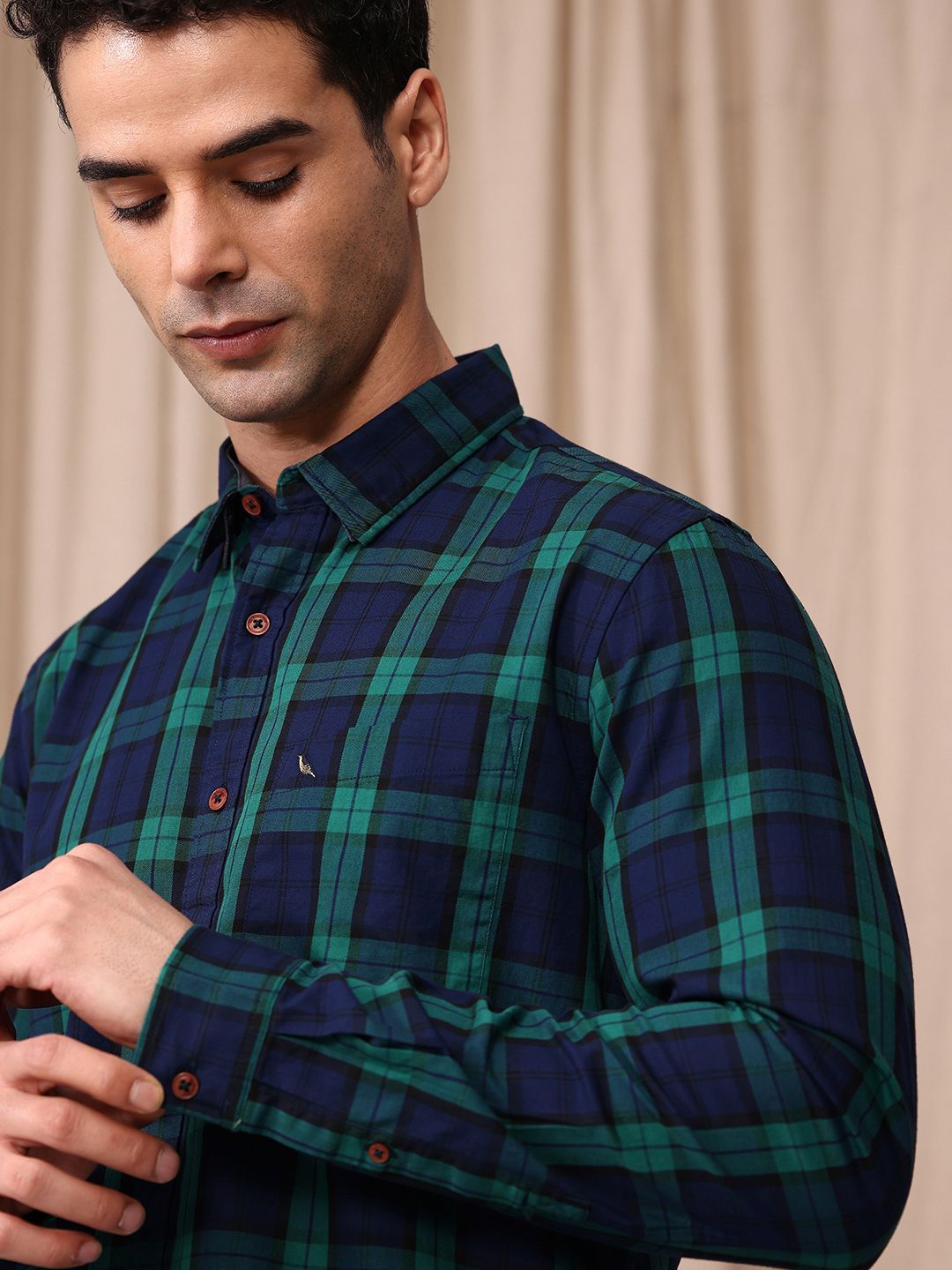 Mr Bowerbird Men Tailored Fit Tartan Checks Opaque Pure Cotton Casual Shirt