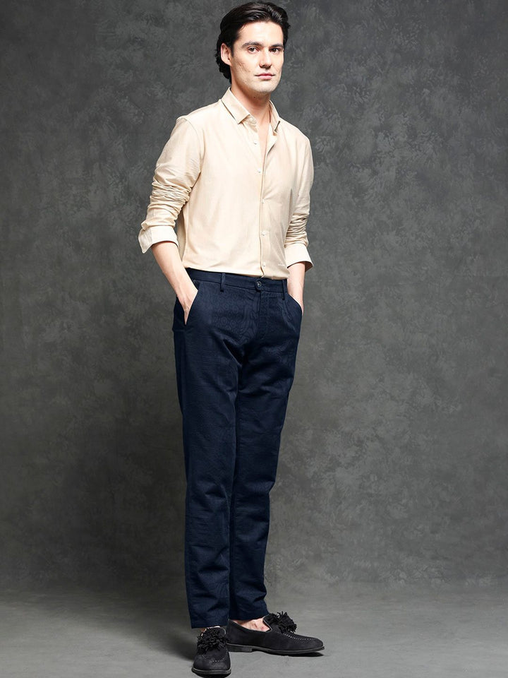 RARE RABBIT Men Jeck-2 Mid-Rise Slim Fit Cotton Trouser