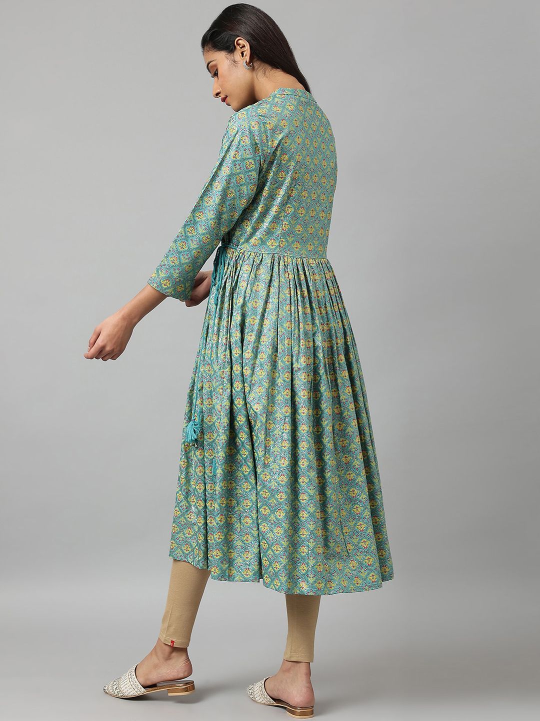 W Women Blue & Yellow Ethnic Motifs Printed Anarkali Kurta