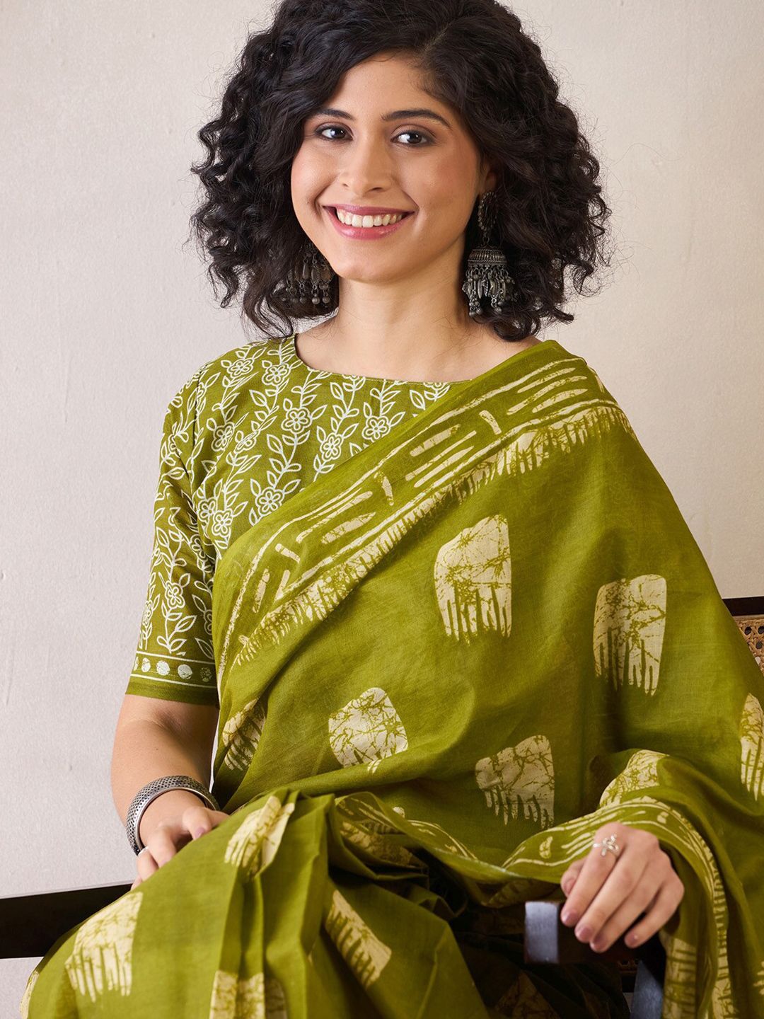 Saree mall Ethnic Motifs Poly Cotton Ready To Wear Bagru Sarees