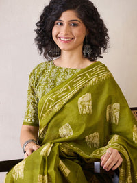 Saree mall Ethnic Motifs Poly Cotton Ready To Wear Bagru Sarees
