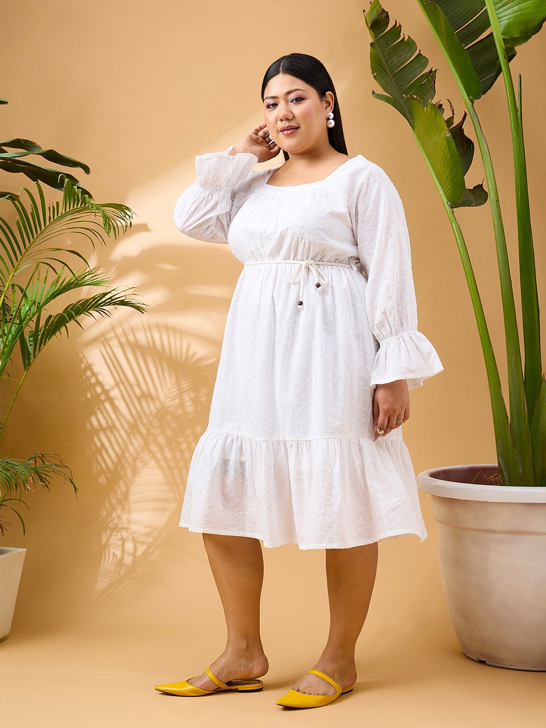 SASSAFRAS Curve Plus Size Striped Fit & Flare Pure Cotton Dress