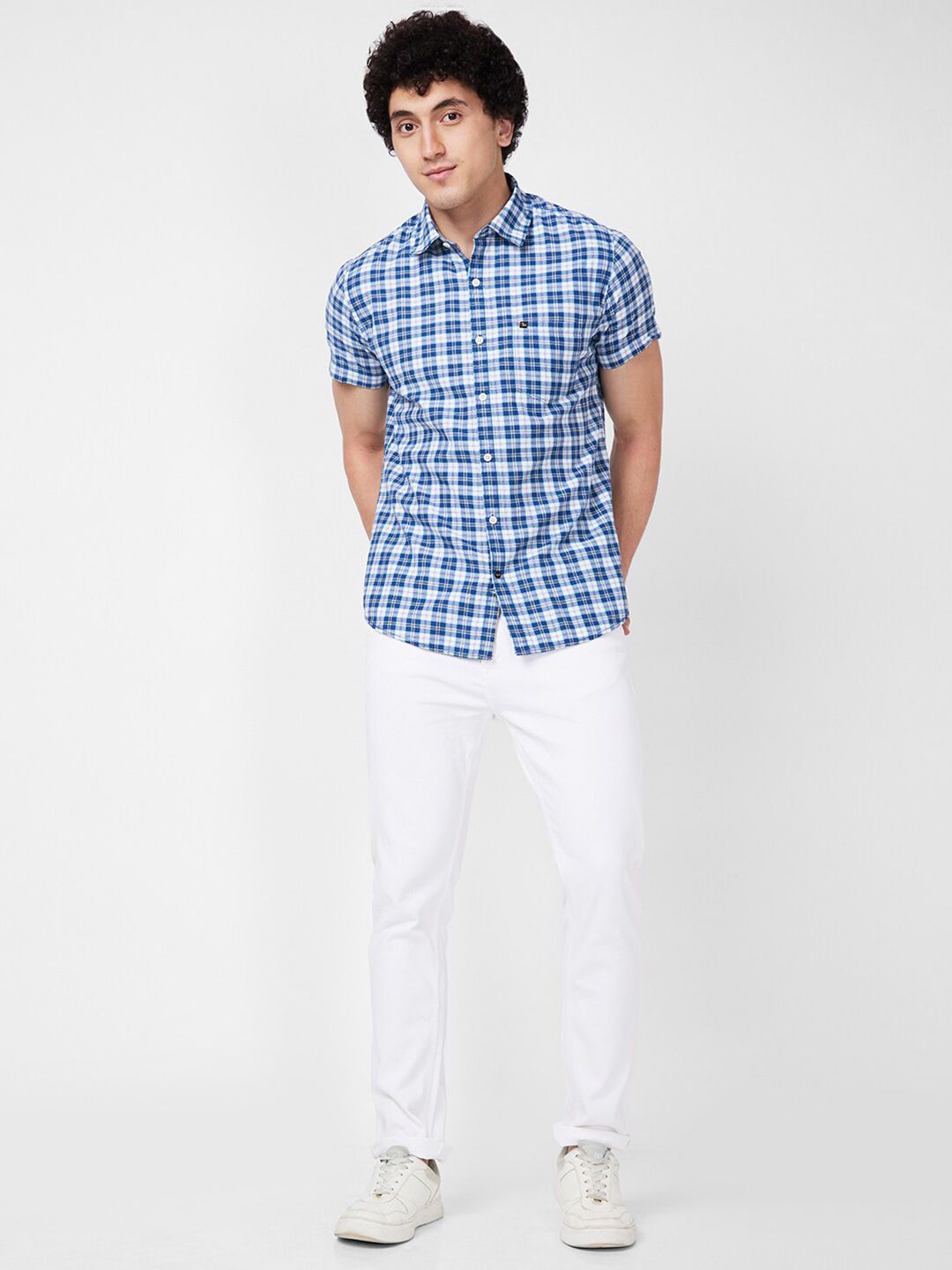 SPYKAR Tartan Checked Spread Collar Cotton Opaque Casual Shirt