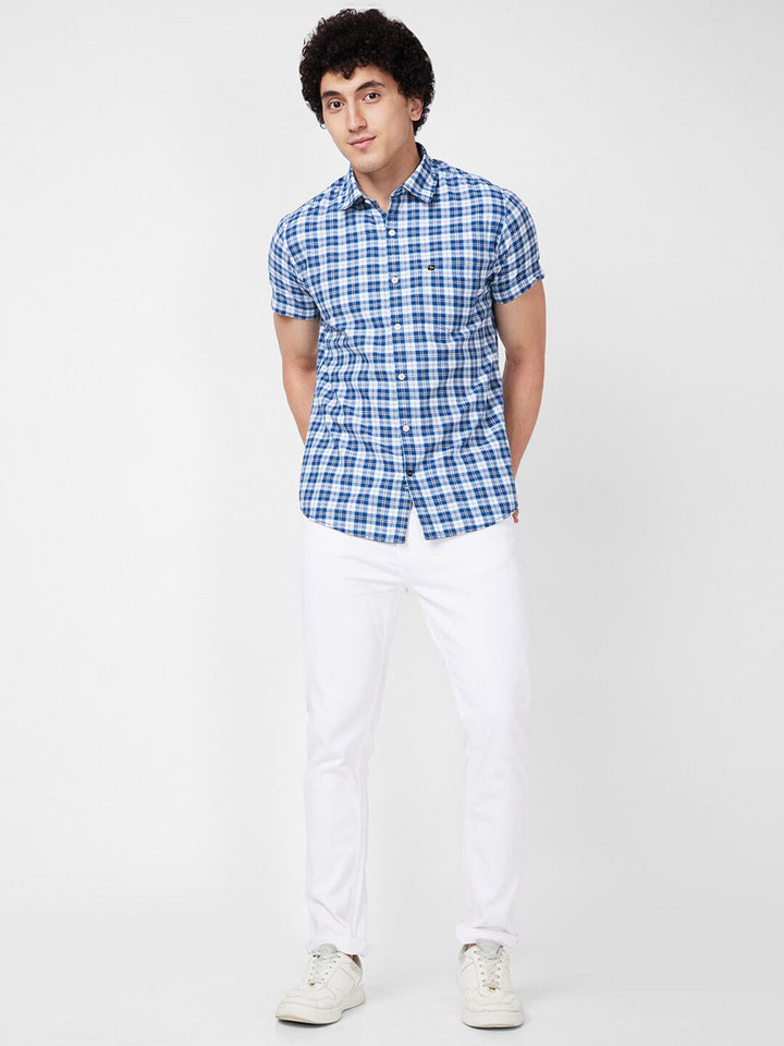 SPYKAR Tartan Checked Spread Collar Cotton Opaque Casual Shirt