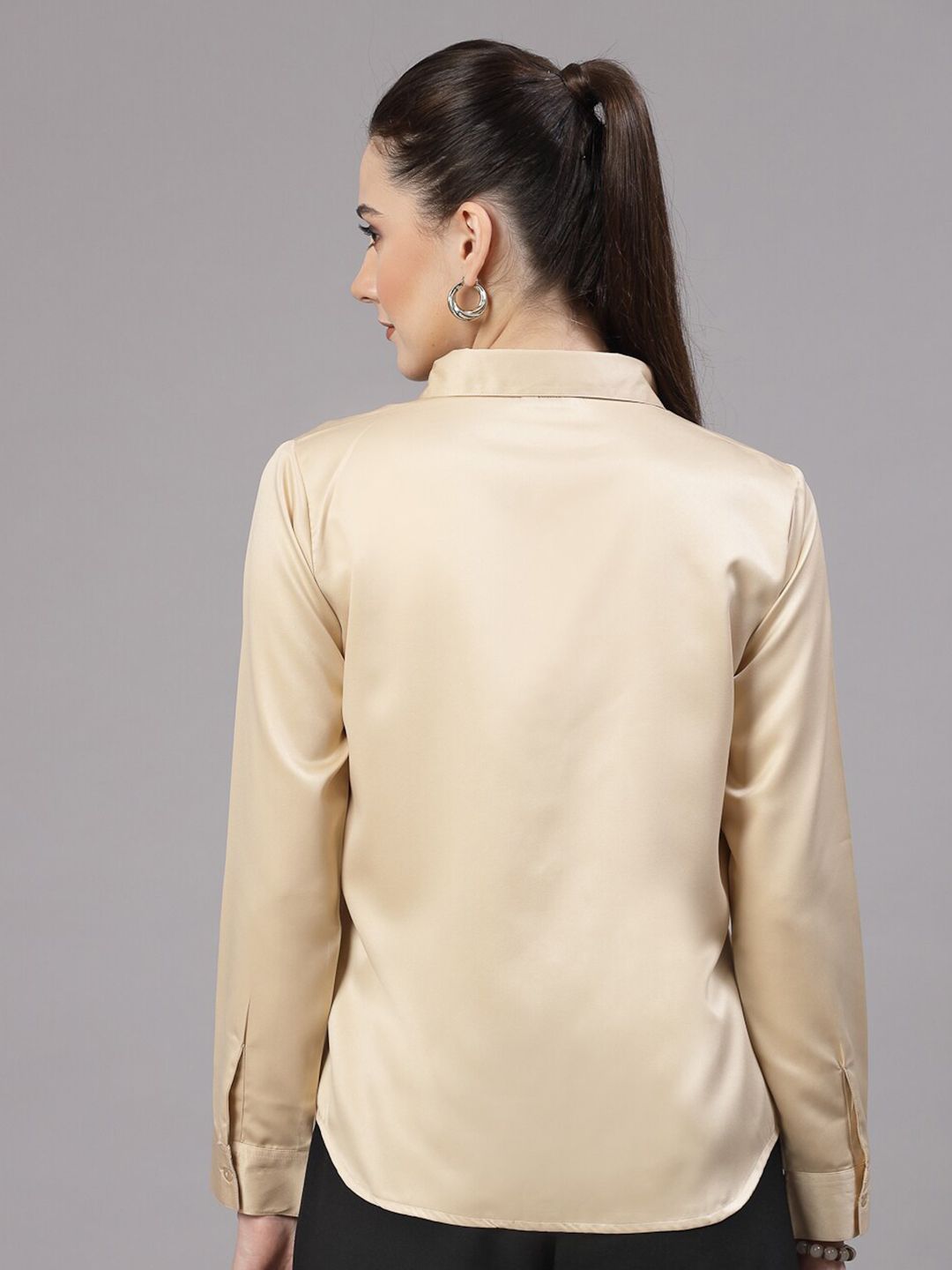 Style Quotient Champagne Smart Spread Collar Satin Formal Shirt