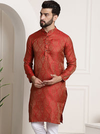 SOJANYA Kurta Jacquard Berwarna Merah & Emas Lelaki