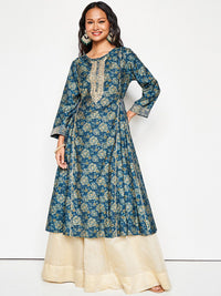 Global Desi Ethnic Motifs Printed Mirror Work Pleated Anarkali Kurta