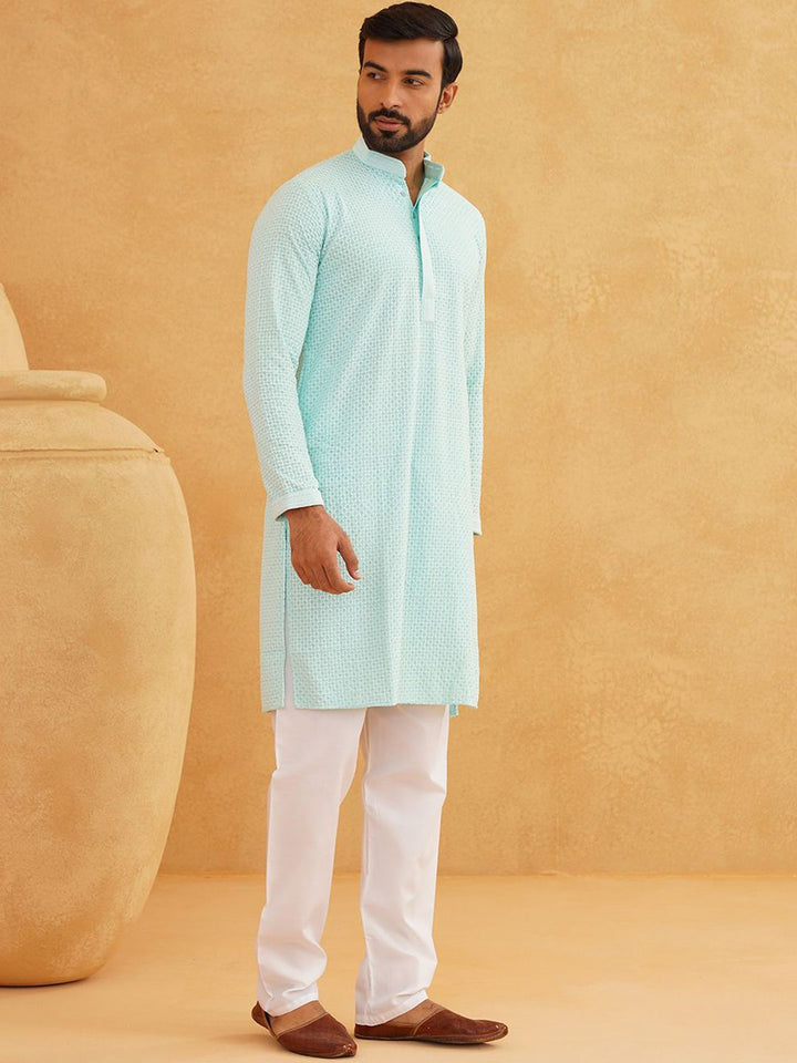 SOJANYA Geometric Embroidered Regular Pure Cotton Straight Kurta With Churidar