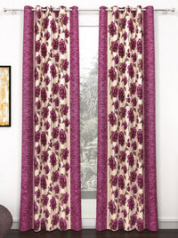 Story@home 2 Pieces Purple & Beige Floral Door Curtains