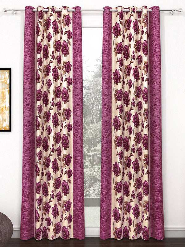 Story@home 2 Pieces Purple & Beige Floral Door Curtains