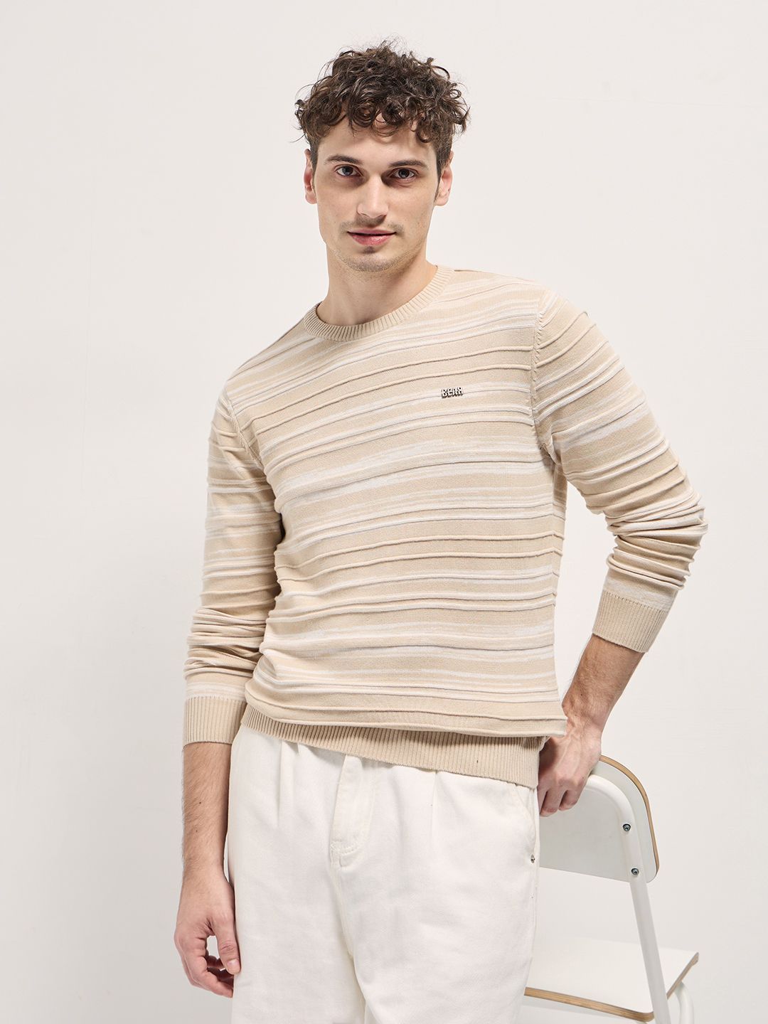 THE BEAR HOUSE Men Cotton Striped Slim Fit T-Shirt