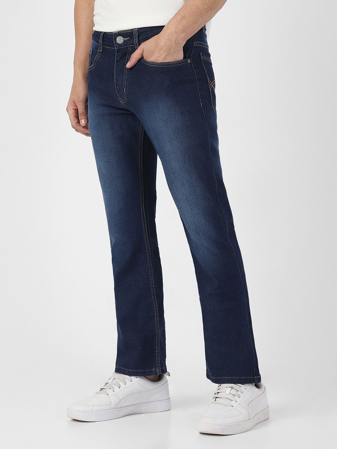 Urbano Fashion Men Bootcut Heavy Fade Clean Look Stretchable Jeans