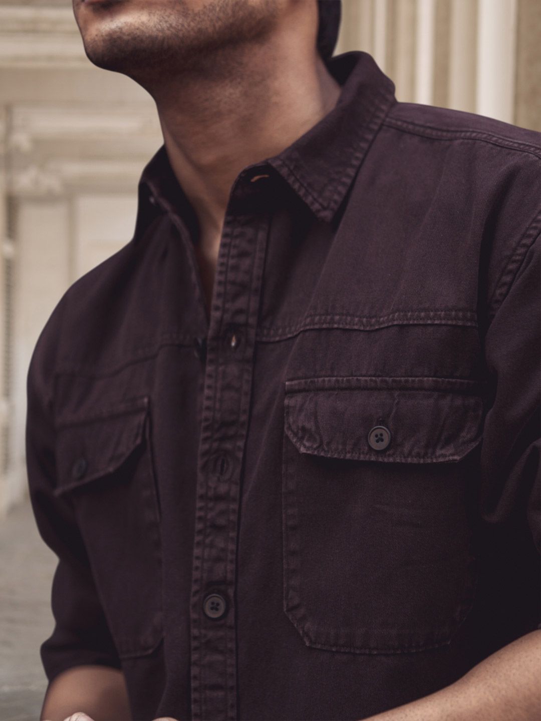 Powerlook Dark Brown India Slim Denim Casual Shirt