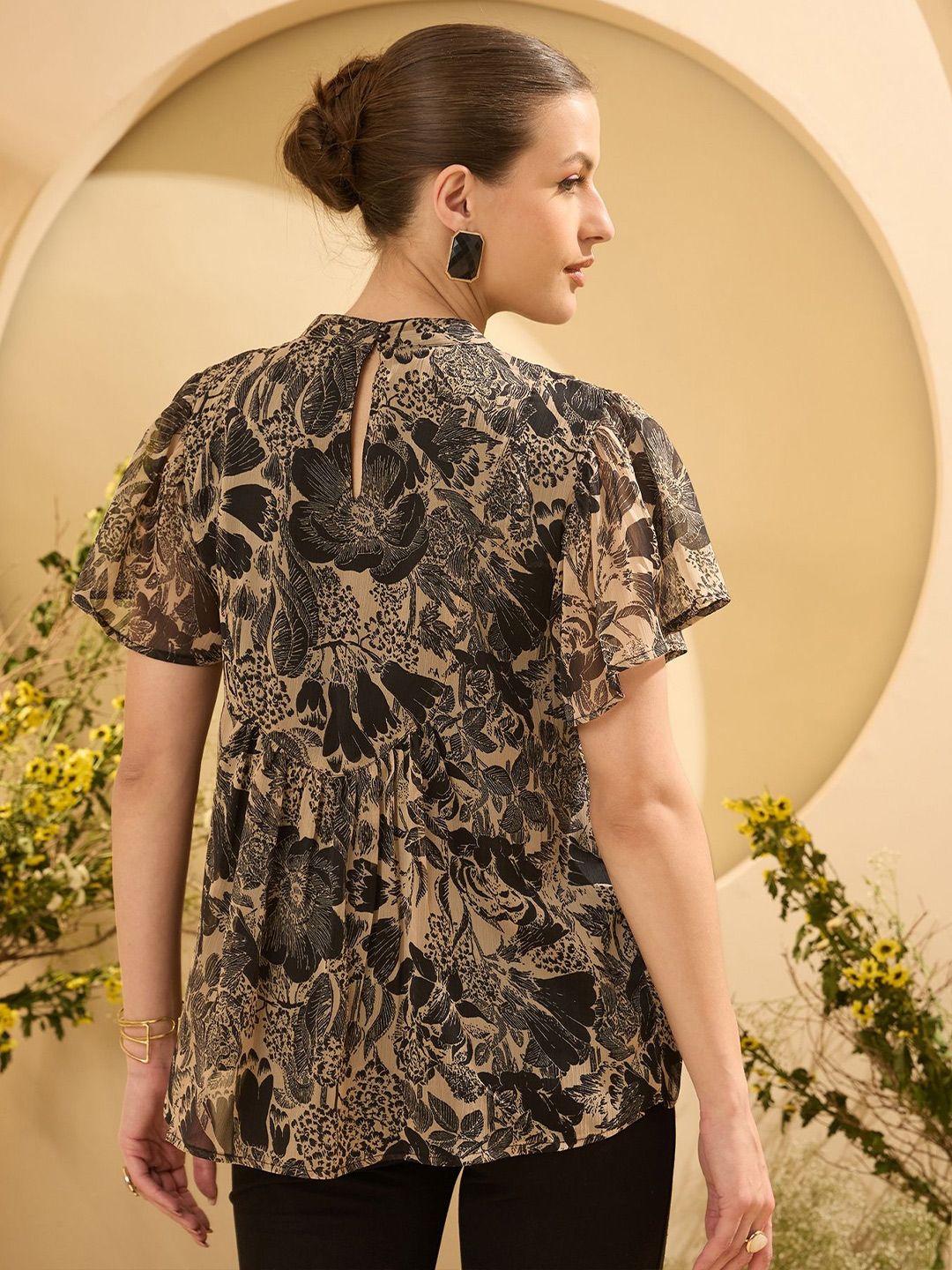 Antheaa Floral Emboridered Kimono Sleeve Top