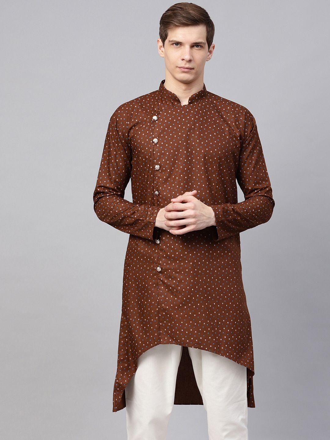 SOJANYA Men Brown Printed Straight Kurta