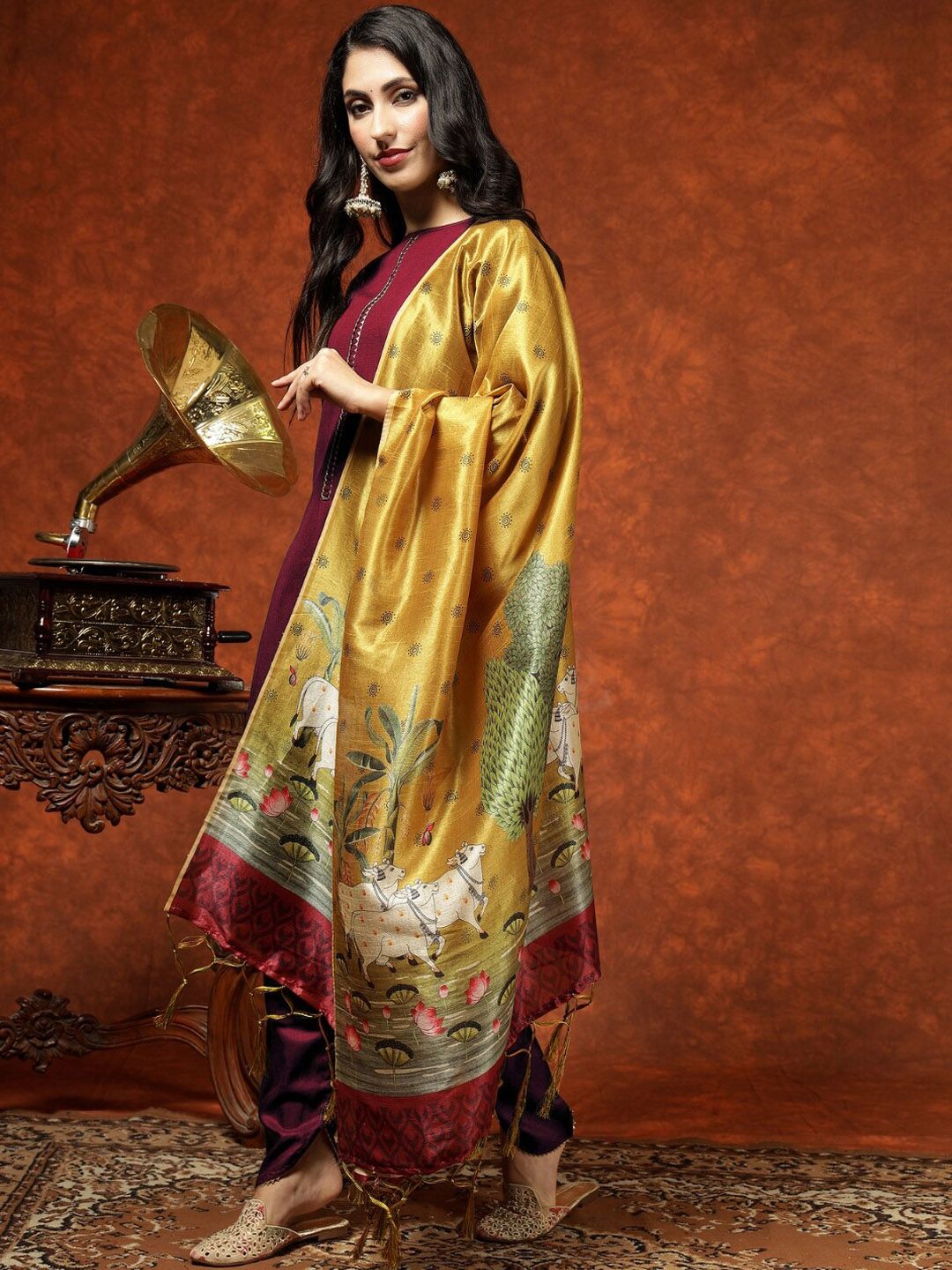 Kalini Women Straight Kurta Pant Set With Digital Print Dupatta