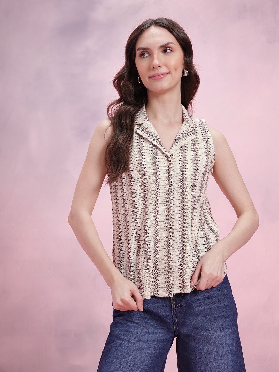 DressBerry Cuban Collar Self Design Casual Shirt