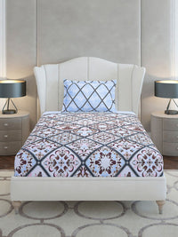 Monte Carlo Blue & Pink Floral Printed Cotton 144 TC Single Bedsheet Set 2.29 m x 1.52 m