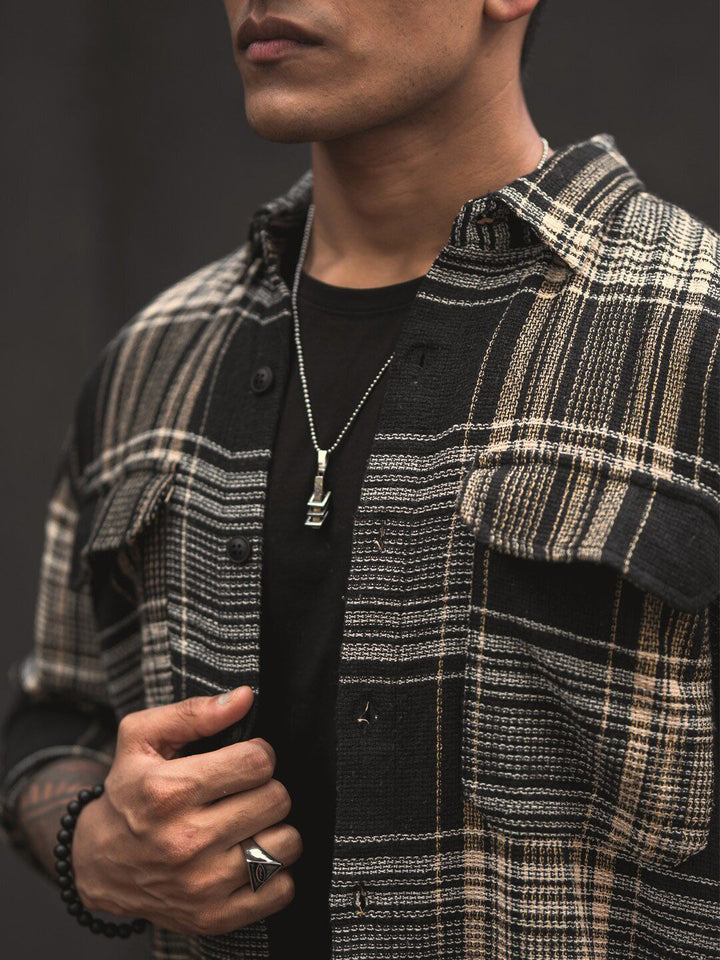 Powerlook Black India Slim Tartan Checked Oversized Casual Shirt